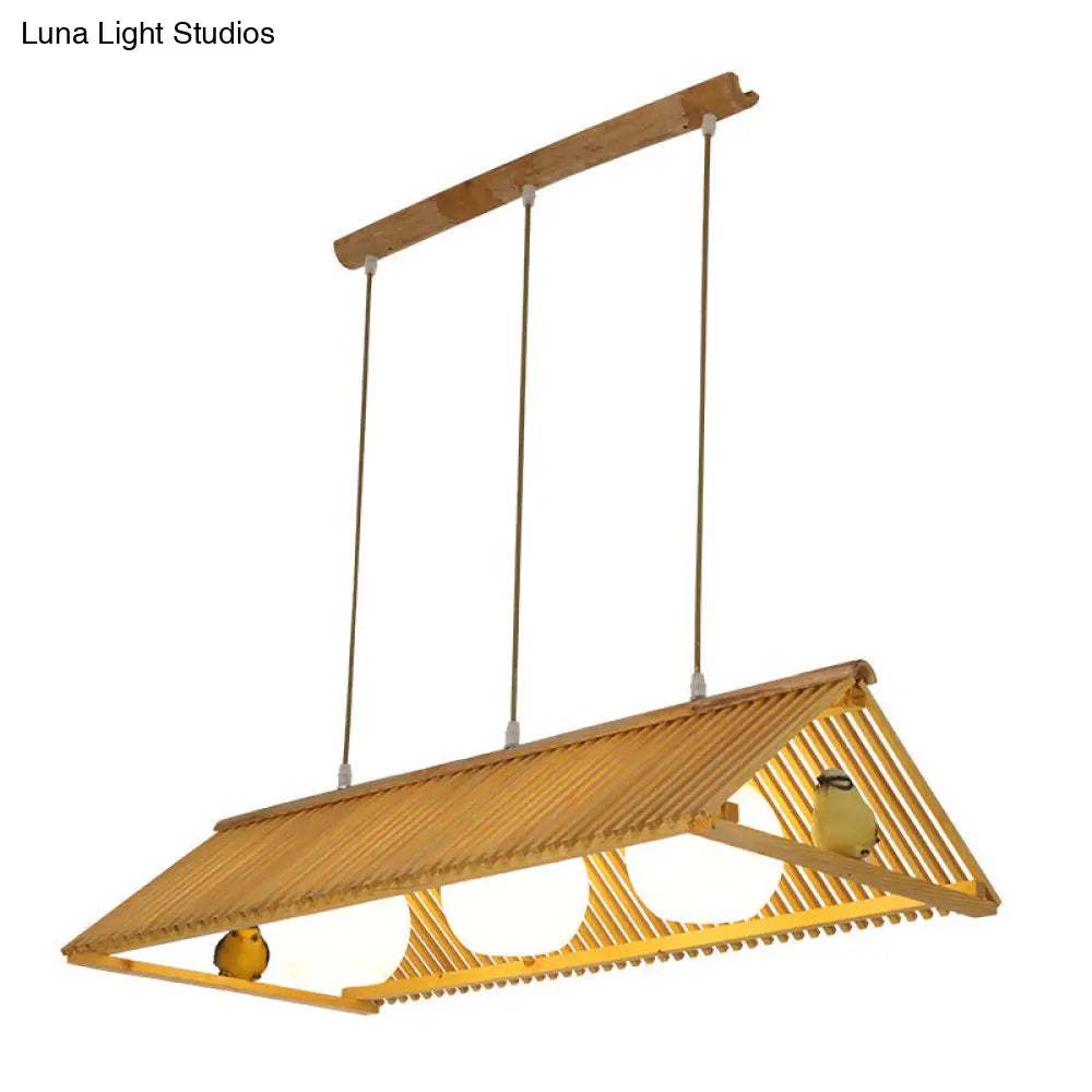 DecorBites™ Wooden Asian Triangle Island Pendant Light in Natural Wood Finish