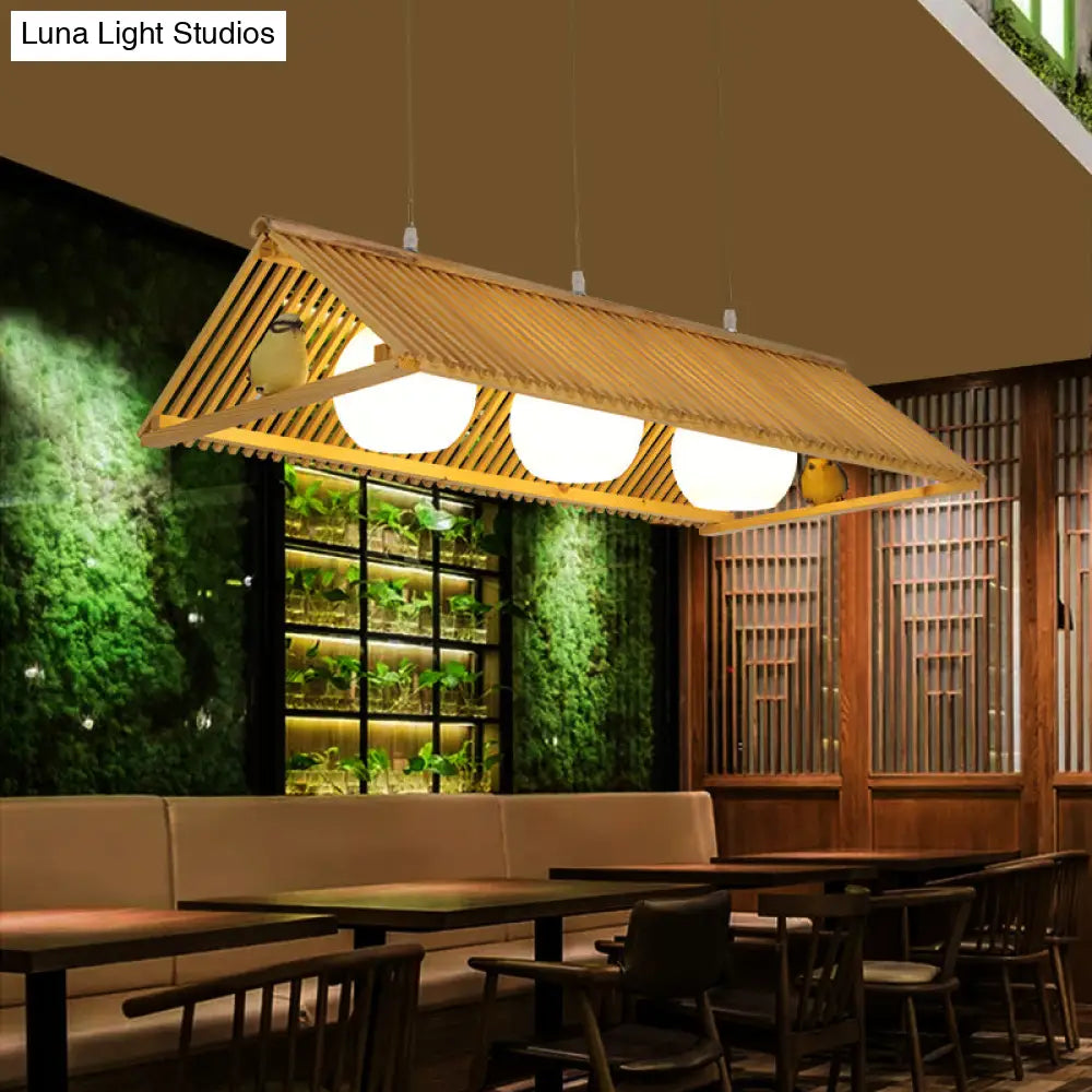 DecorBites™ Wooden Asian Triangle Island Pendant Light in Natural Wood Finish