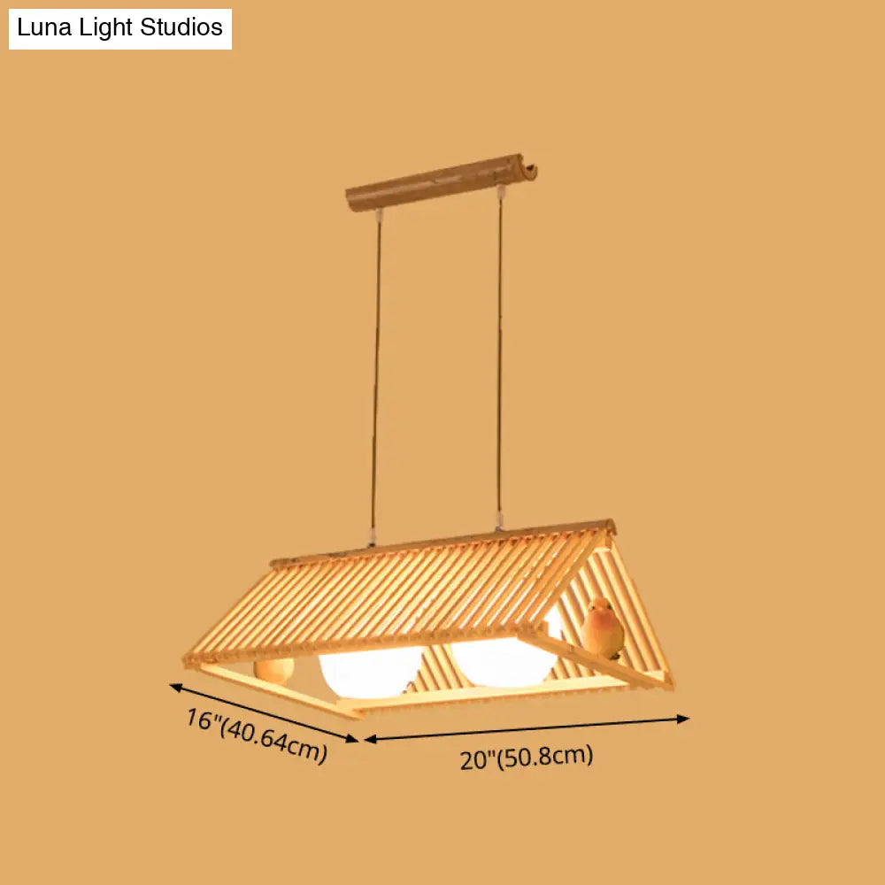 DecorBites™ Wooden Asian Triangle Island Pendant Light in Natural Wood Finish