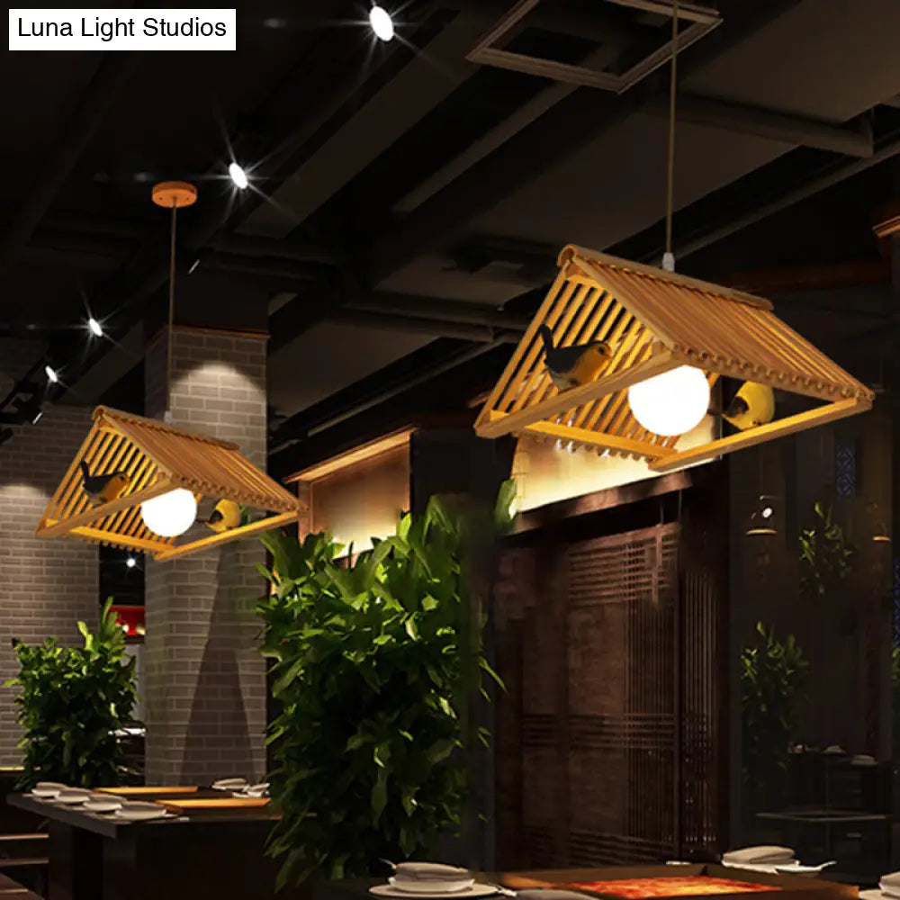 DecorBites™ Wooden Asian Triangle Island Pendant Light in Natural Wood Finish