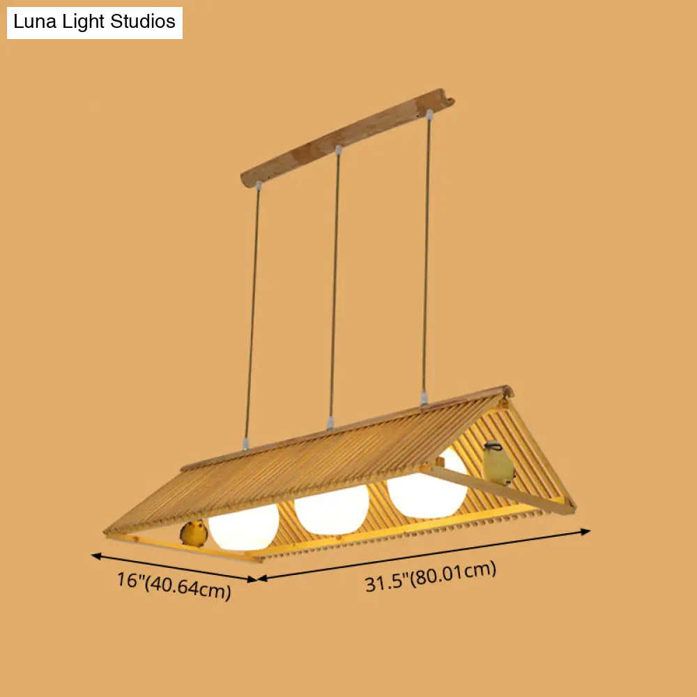 DecorBites™ Wooden Asian Triangle Island Pendant Light in Natural Wood Finish