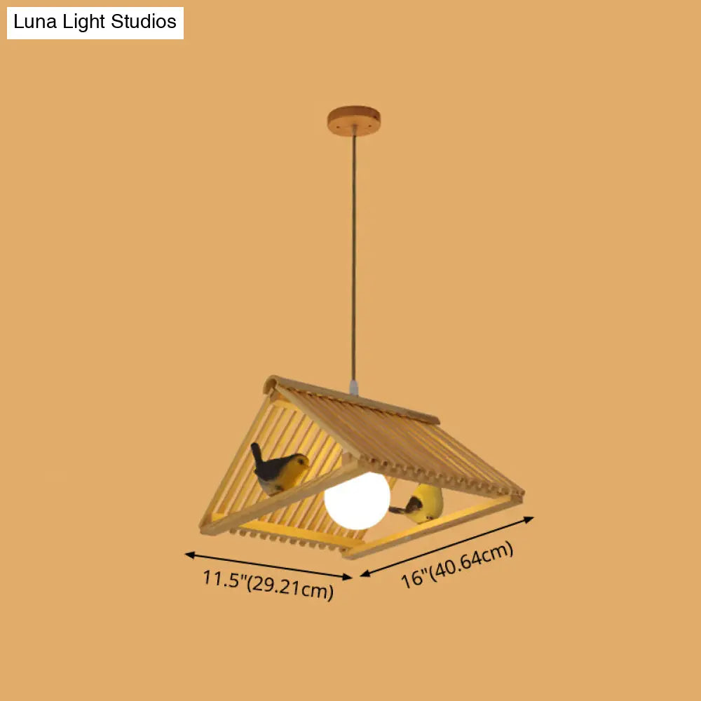 DecorBites™ Wooden Asian Triangle Island Pendant Light in Natural Wood Finish