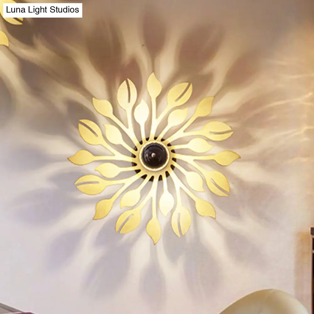 DecorBites™ Wooden Floral Wall Sconce: Simple Style, 1 Head Beige Lighting Fixture for Bedroom