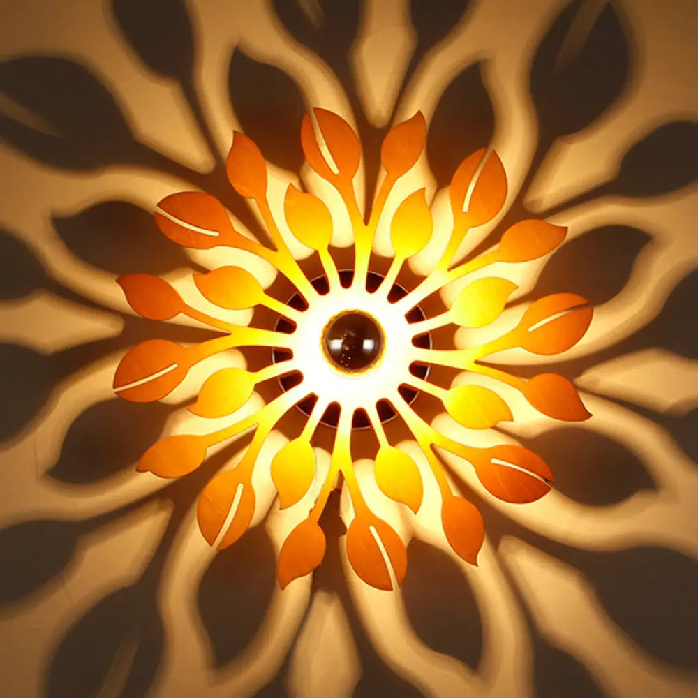 DecorBites™ Wooden Floral Wall Sconce: Simple Style, 1 Head Beige Lighting Fixture for Bedroom