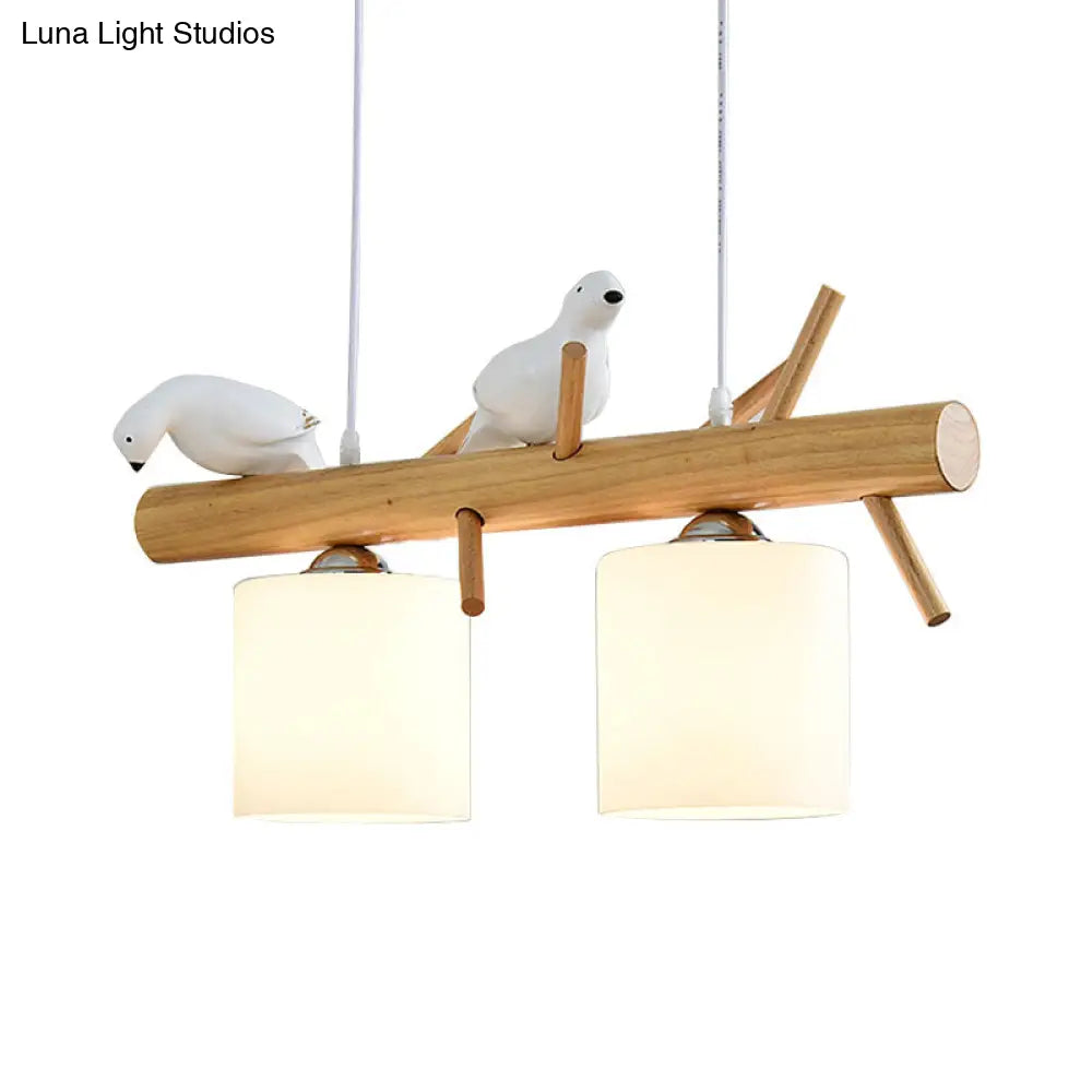 DecorBites™ Wooden Hanging Chandelier with 2/3 Lights, Glass Cylinder Shade and Bird Décor - Ideal for Dining Room or Island Lighting