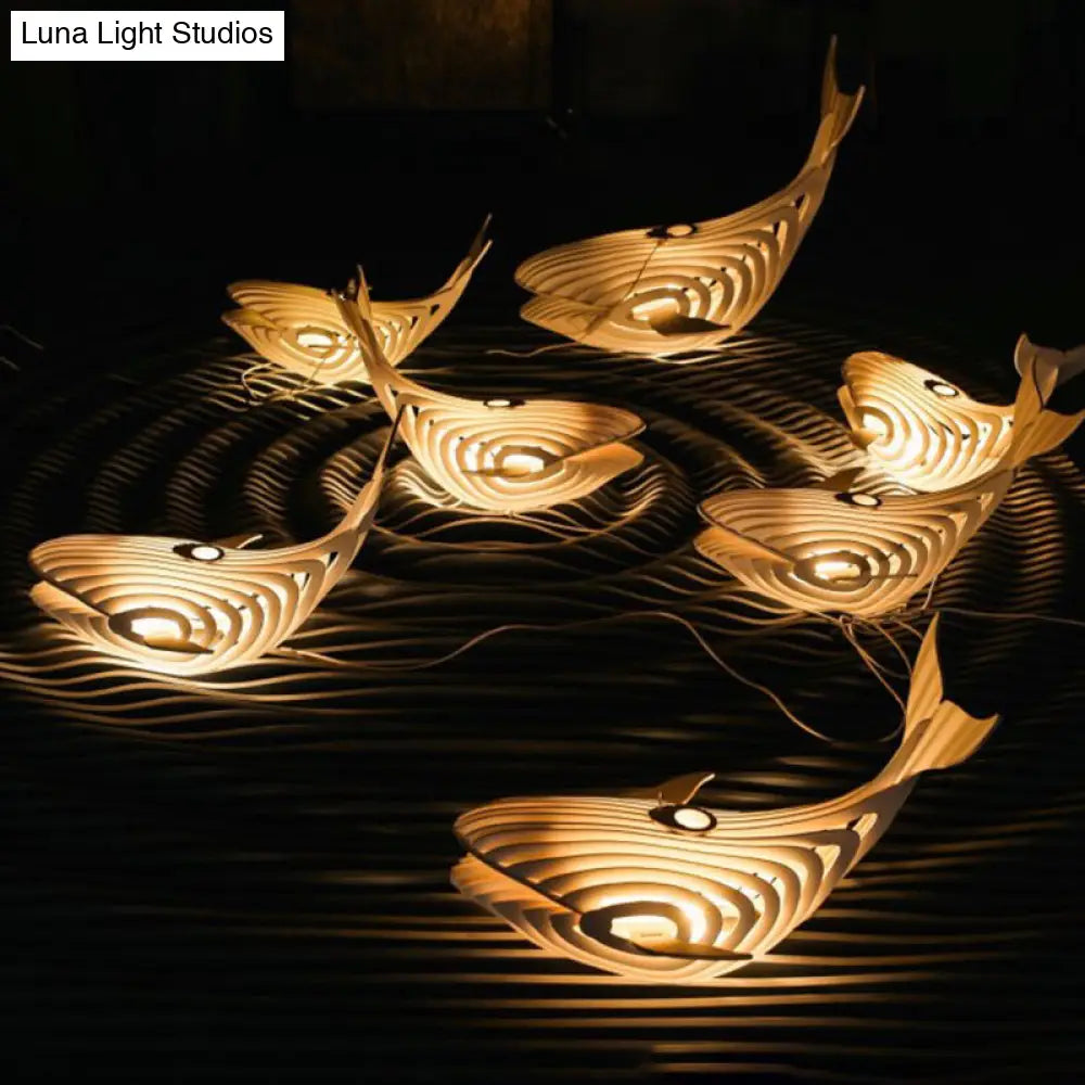 DecorBites™ Wooden Kids Whale Pendant Lamp - Modern Hanging Light in Beige, 21.5"/31.5"/39" Wide