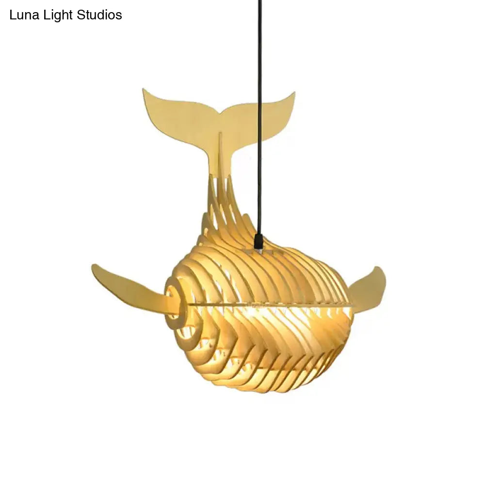 DecorBites™ Wooden Kids Whale Pendant Lamp - Modern Hanging Light in Beige, 21.5"/31.5"/39" Wide