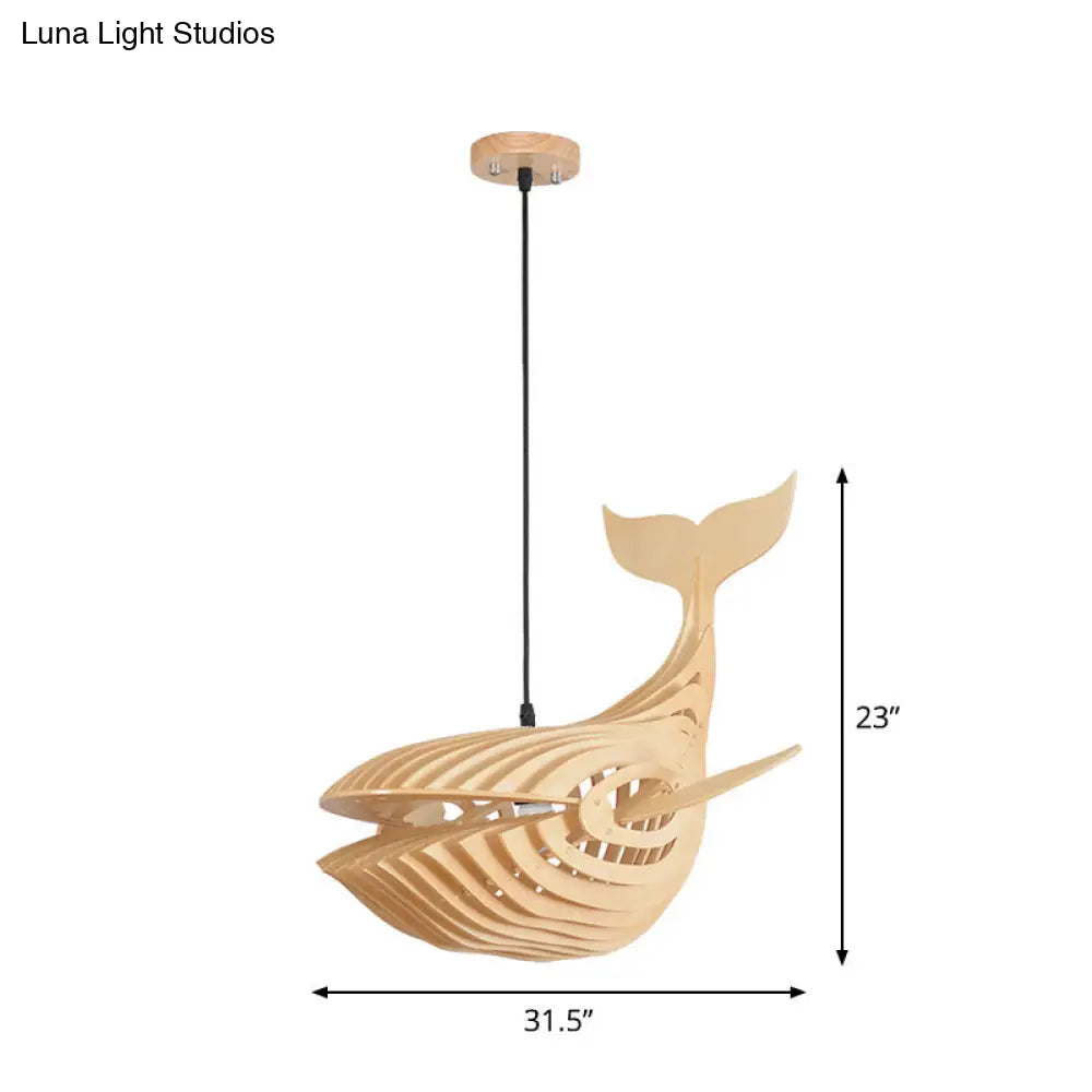 DecorBites™ Wooden Kids Whale Pendant Lamp - Modern Hanging Light in Beige, 21.5"/31.5"/39" Wide