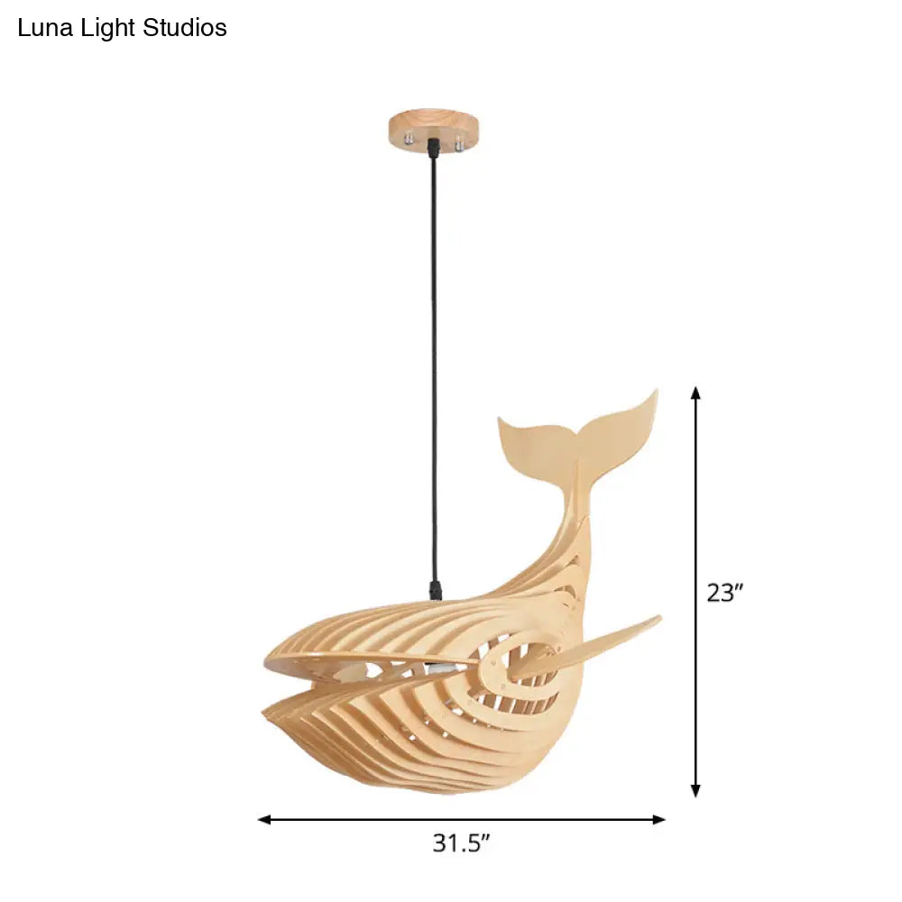 DecorBites™ Wooden Kids Whale Pendant Lamp - Modern Hanging Light in Beige, 21.5"/31.5"/39" Wide
