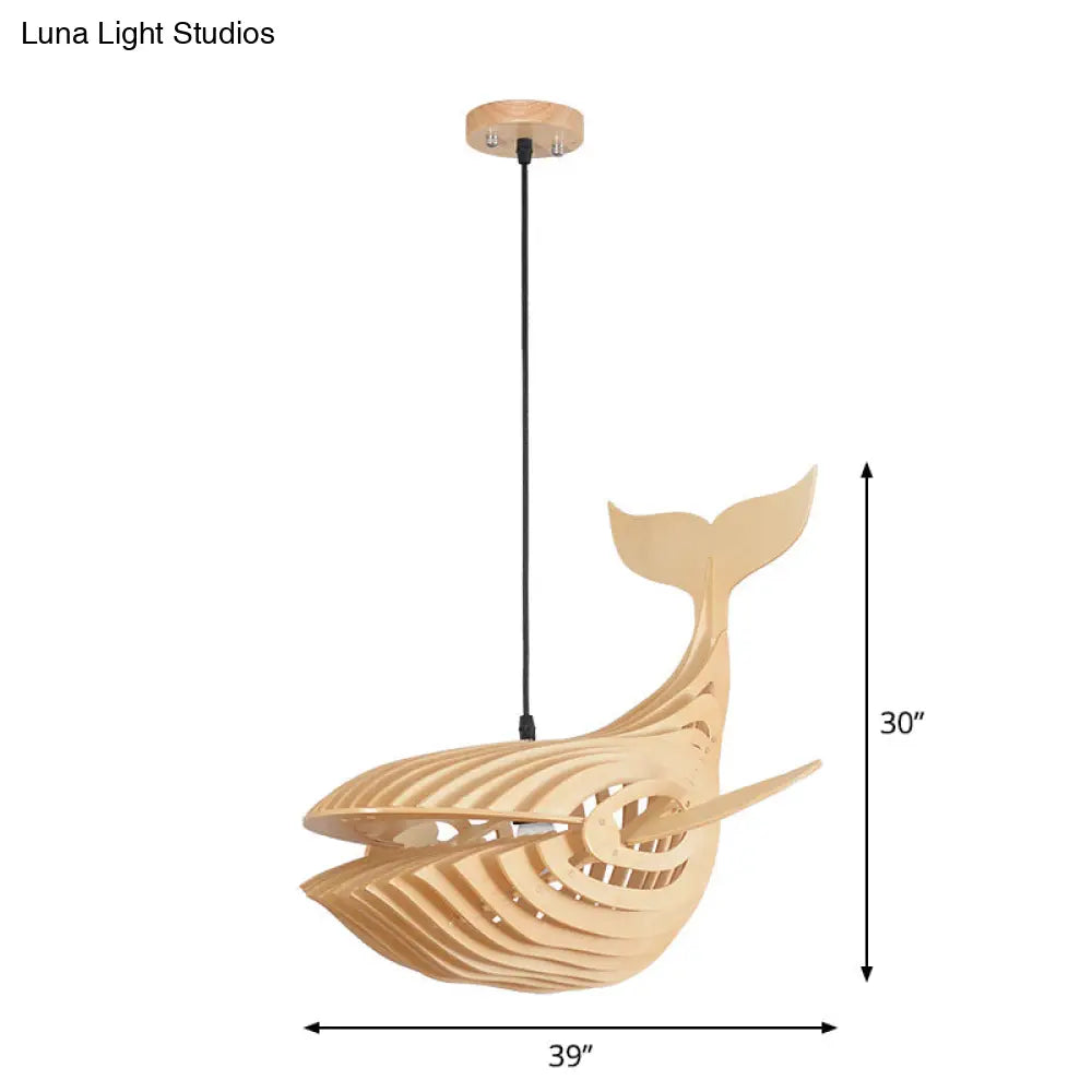 DecorBites™ Wooden Kids Whale Pendant Lamp - Modern Hanging Light in Beige, 21.5"/31.5"/39" Wide