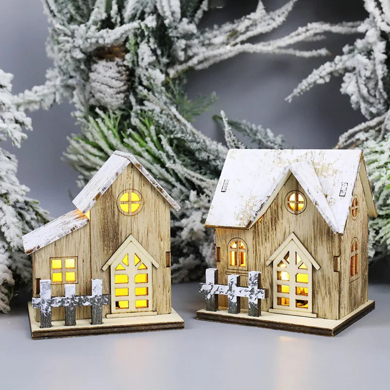 DecorBites™ Wooden LED Light House Christmas Decorations