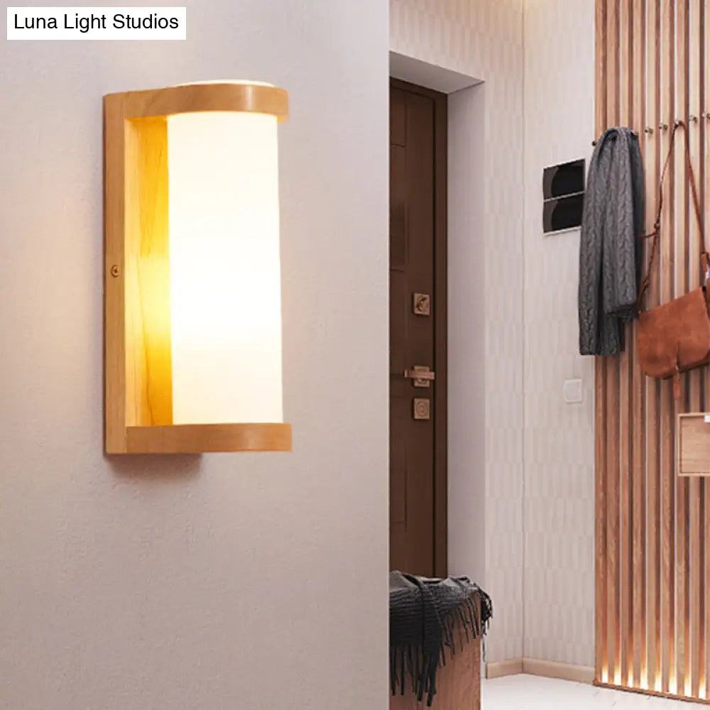 DecorBites™ Wooden Rectangle Sconce Lamp with Opal Glass Shade - Simple Corner Wall Mount Lighting