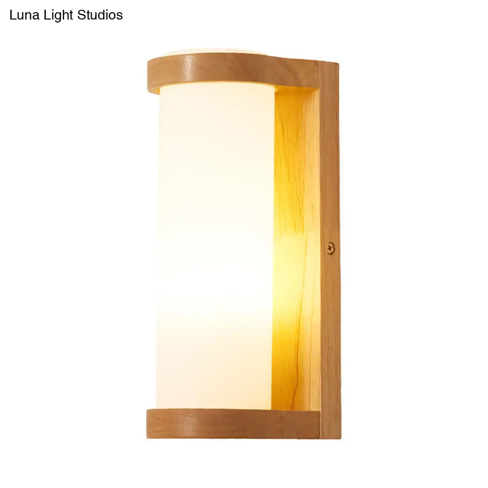 DecorBites™ Wooden Rectangle Sconce Lamp with Opal Glass Shade - Simple Corner Wall Mount Lighting