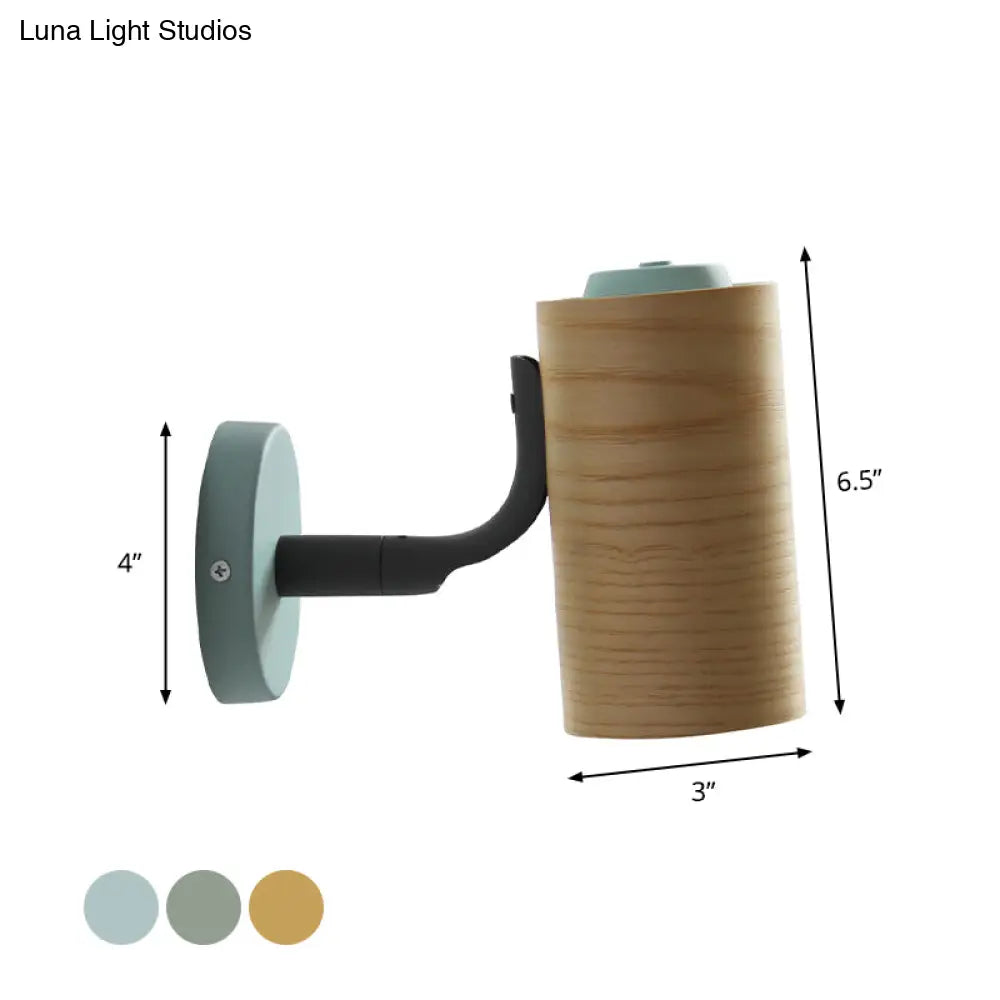 DecorBites™ Wooden Wall Mounted Macaron Sconce Light Fixture - 1 Head Tube Lamp in Yellow/Green/Blue for Bathroom