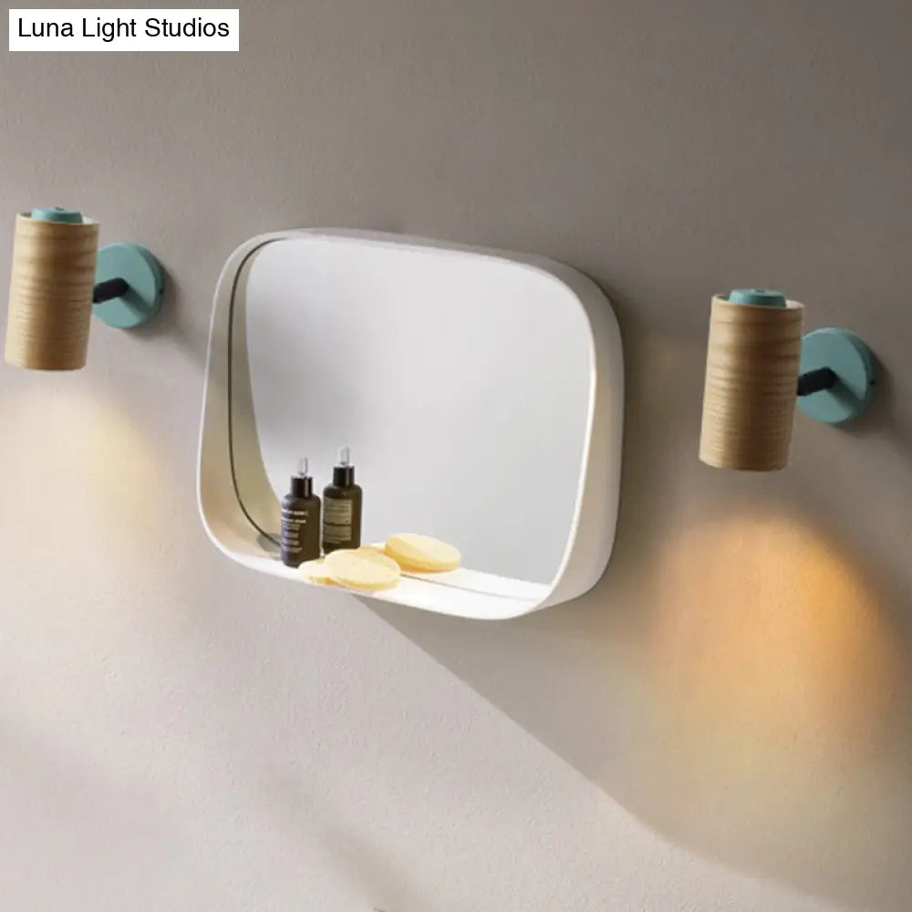 DecorBites™ Wooden Wall Mounted Macaron Sconce Light Fixture - 1 Head Tube Lamp in Yellow/Green/Blue for Bathroom