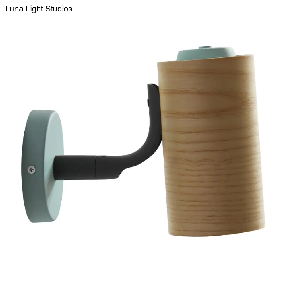 DecorBites™ Wooden Wall Mounted Macaron Sconce Light Fixture - 1 Head Tube Lamp in Yellow/Green/Blue for Bathroom