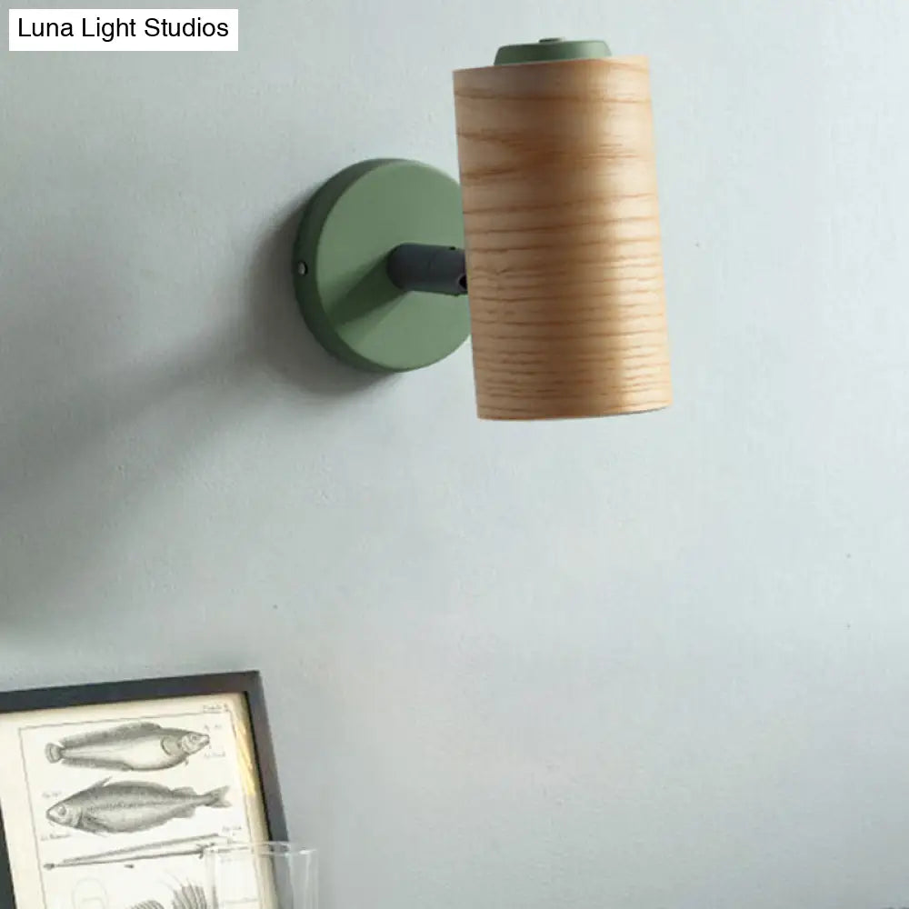 DecorBites™ Wooden Wall Mounted Macaron Sconce Light Fixture - 1 Head Tube Lamp in Yellow/Green/Blue for Bathroom