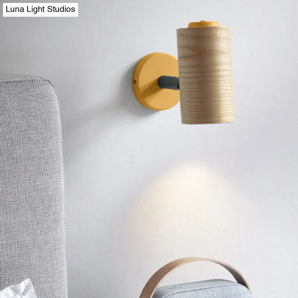 DecorBites™ Wooden Wall Mounted Macaron Sconce Light Fixture - 1 Head Tube Lamp in Yellow/Green/Blue for Bathroom