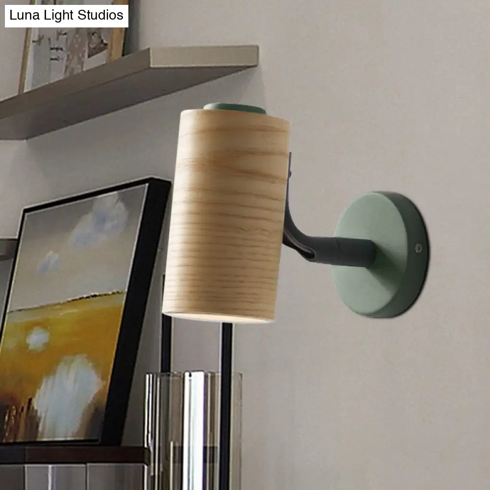 DecorBites™ Wooden Wall Mounted Macaron Sconce Light Fixture - 1 Head Tube Lamp in Yellow/Green/Blue for Bathroom