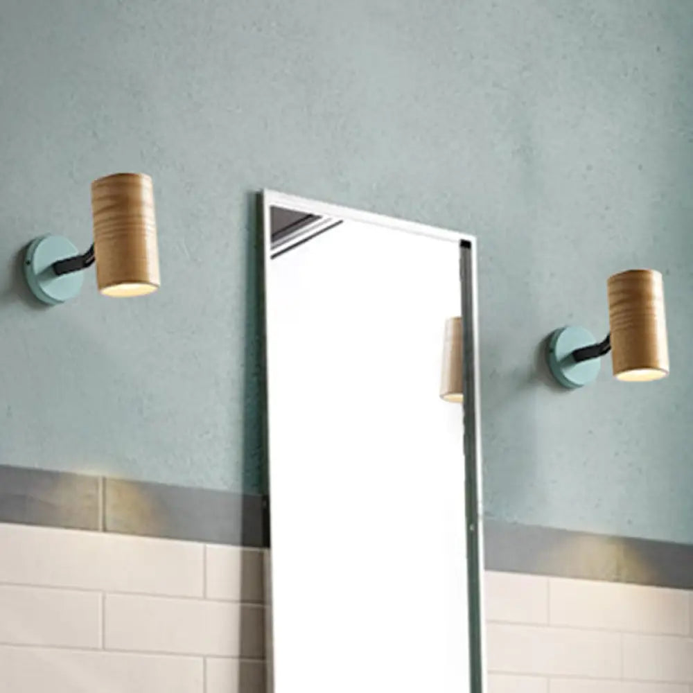 DecorBites™ Wooden Wall Mounted Macaron Sconce Light Fixture - 1 Head Tube Lamp in Yellow/Green/Blue for Bathroom