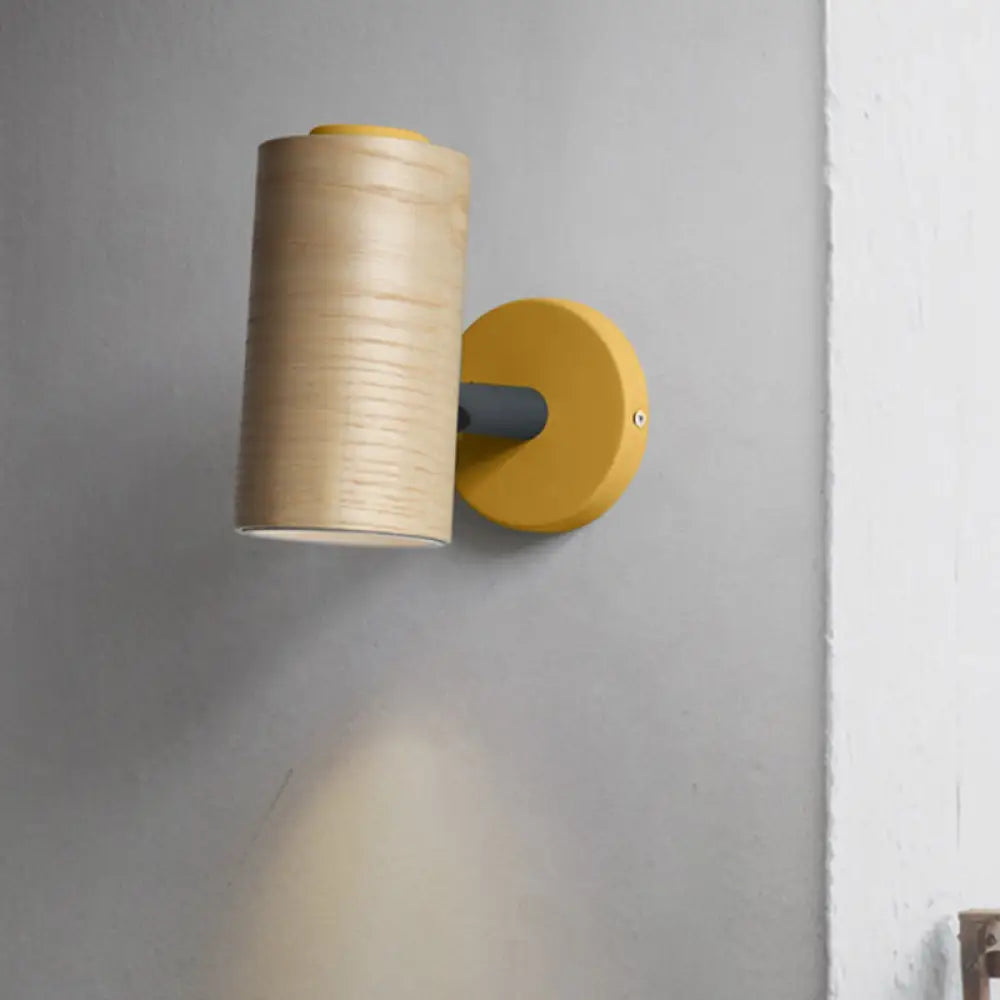 DecorBites™ Wooden Wall Mounted Macaron Sconce Light Fixture - 1 Head Tube Lamp in Yellow/Green/Blue for Bathroom