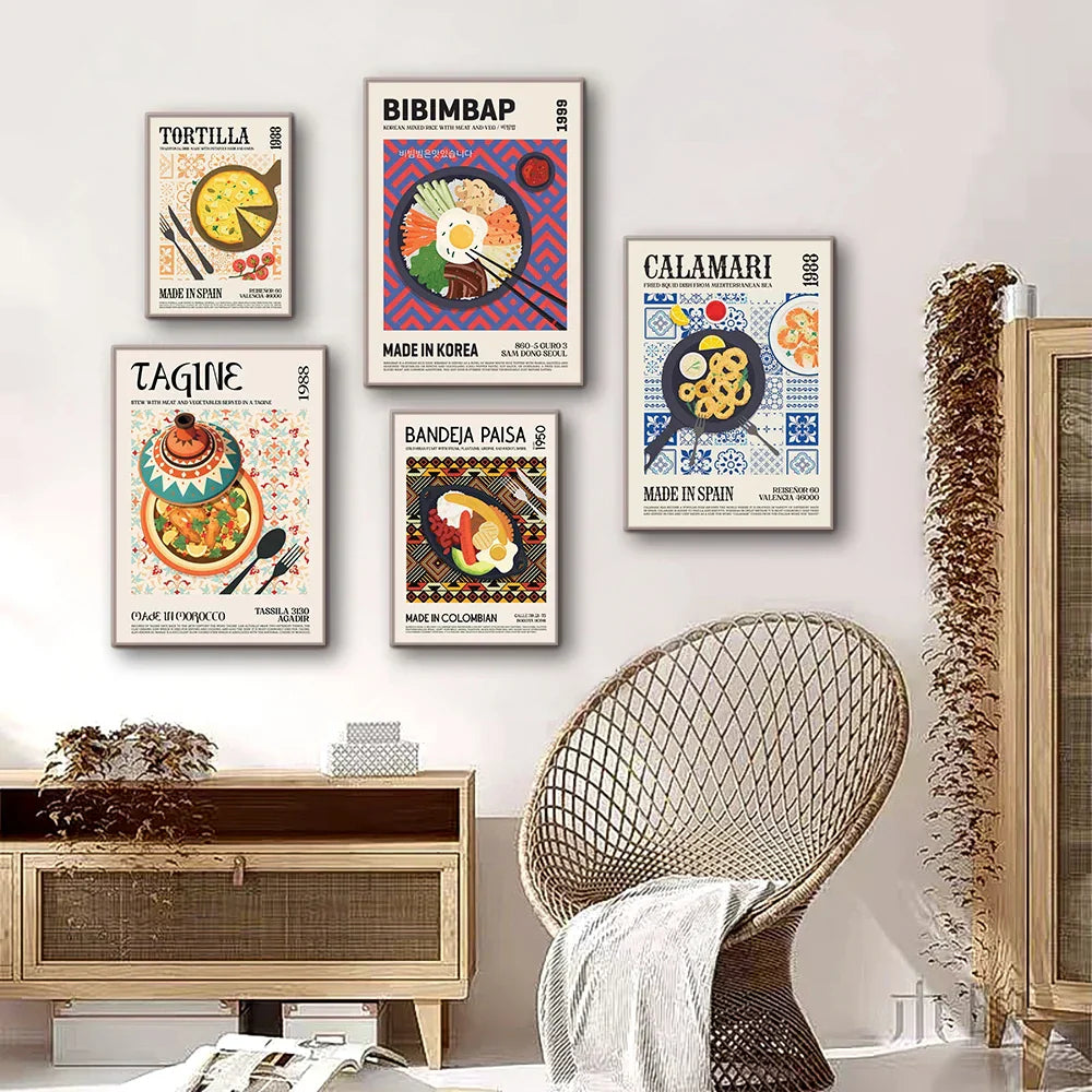 DecorBites™ World Cuisine Food Canvas Print for Home Decor