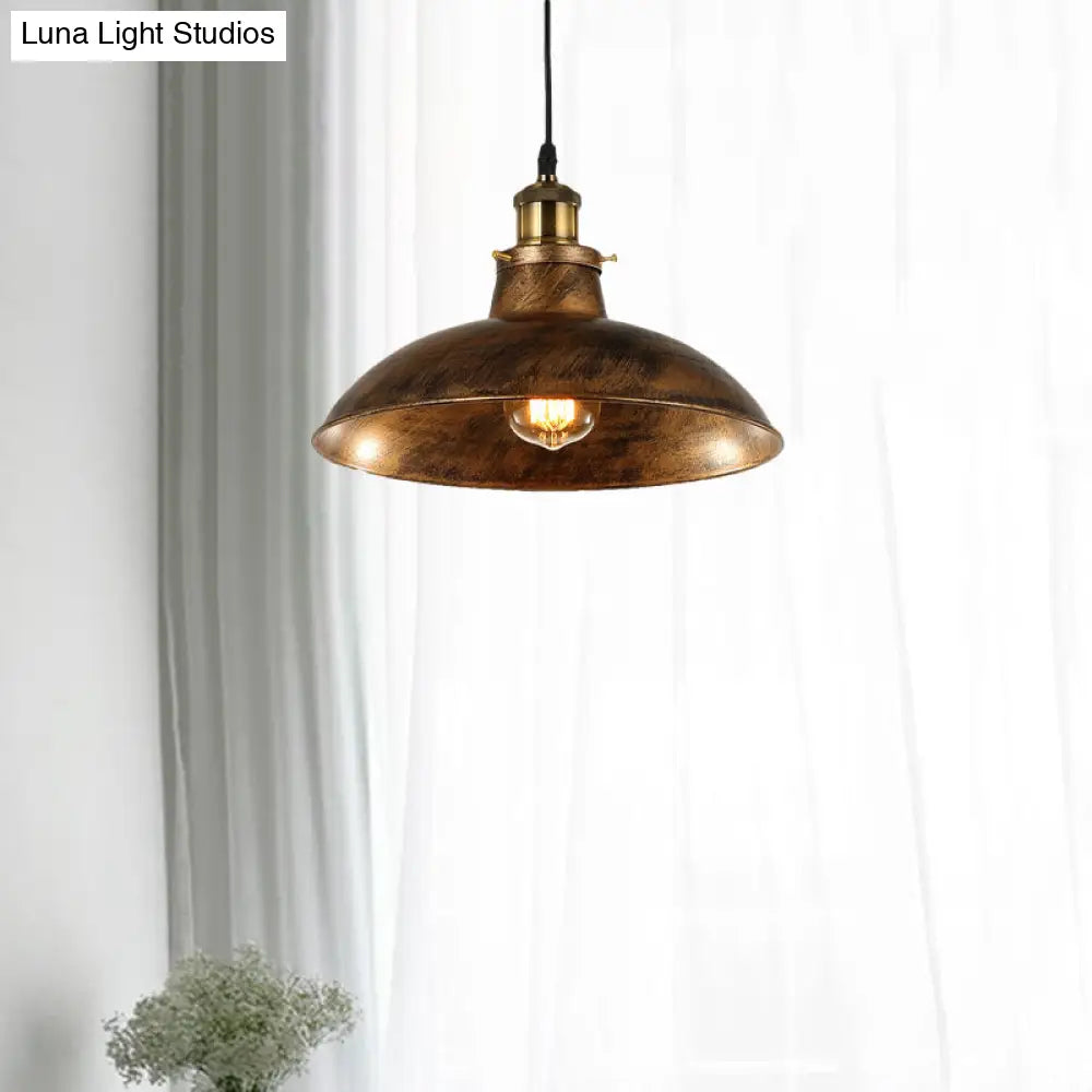 DecorBites™ Wrought Iron Dome Industrial Ceiling Fixture Pendant Lighting - 12"/14" Diameter, 1 Light - Weathered Brass/Black