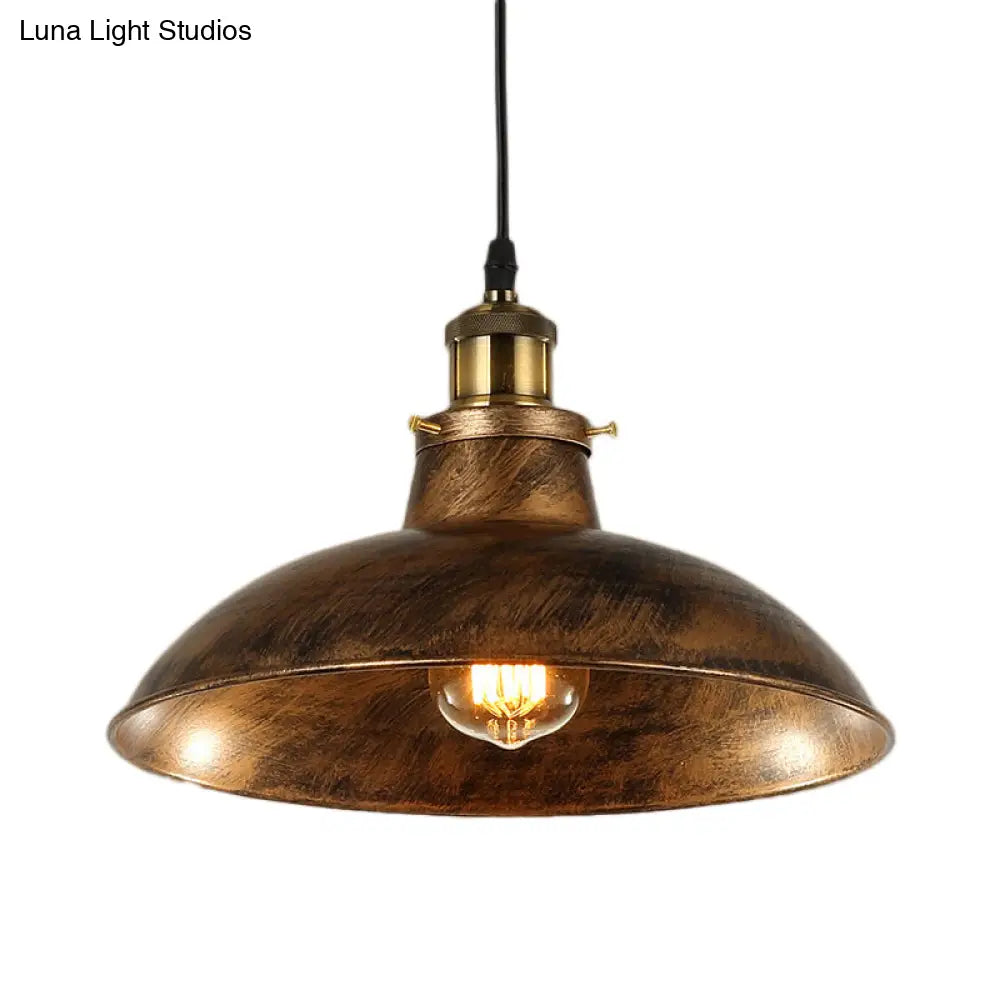 DecorBites™ Wrought Iron Dome Industrial Ceiling Fixture Pendant Lighting - 12"/14" Diameter, 1 Light - Weathered Brass/Black