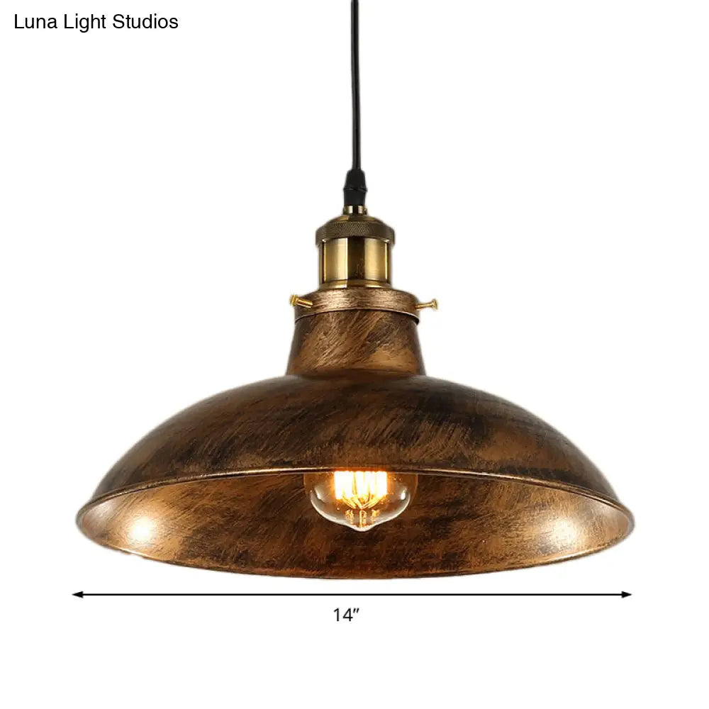 DecorBites™ Wrought Iron Dome Industrial Ceiling Fixture Pendant Lighting - 12"/14" Diameter, 1 Light - Weathered Brass/Black