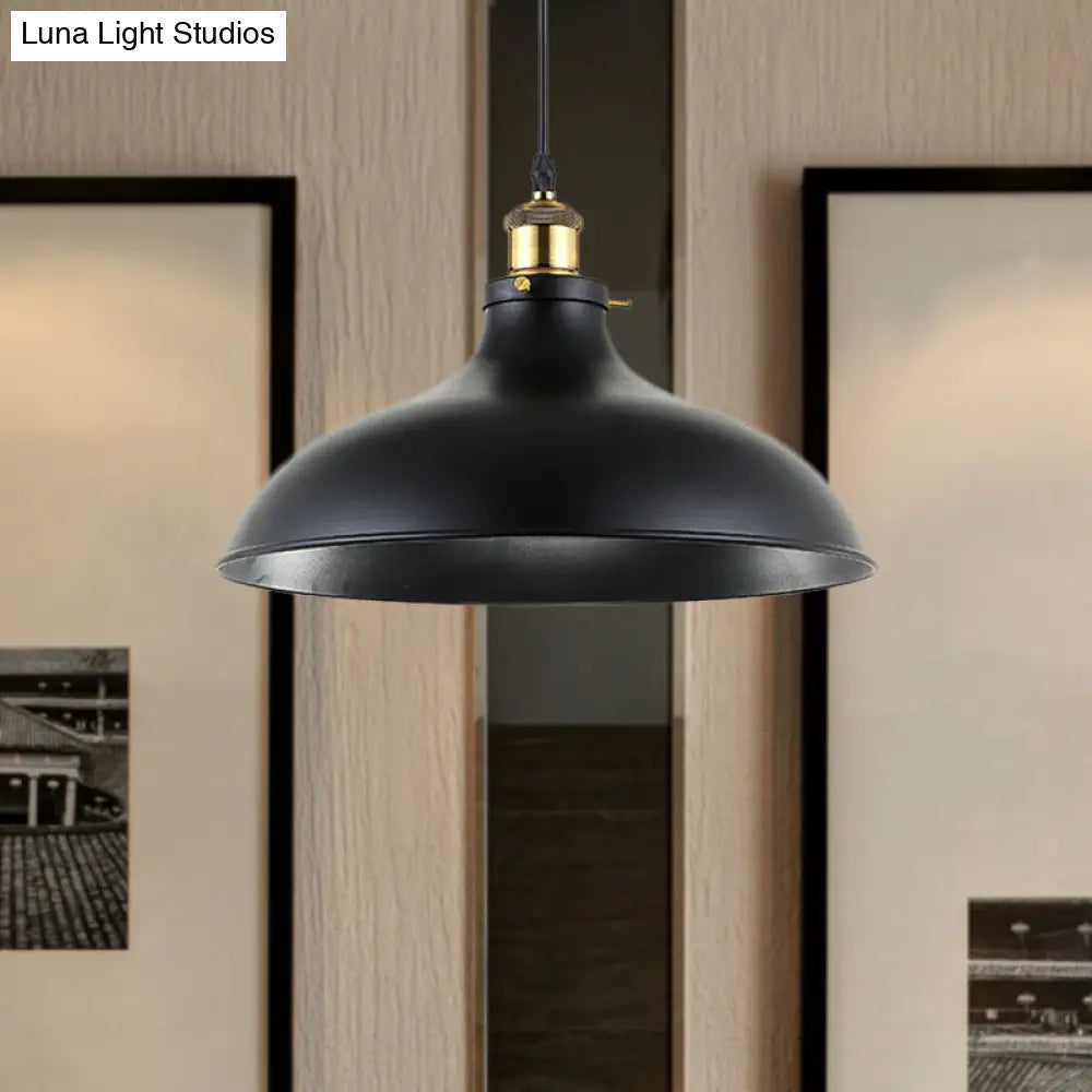 DecorBites™ Wrought Iron Dome Industrial Ceiling Fixture Pendant Lighting - 12"/14" Diameter, 1 Light - Weathered Brass/Black