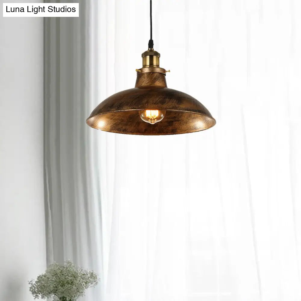 DecorBites™ Wrought Iron Dome Industrial Ceiling Fixture Pendant Lighting - 12"/14" Diameter, 1 Light - Weathered Brass/Black