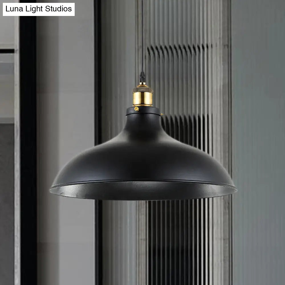 DecorBites™ Wrought Iron Dome Industrial Ceiling Fixture Pendant Lighting - 12"/14" Diameter, 1 Light - Weathered Brass/Black