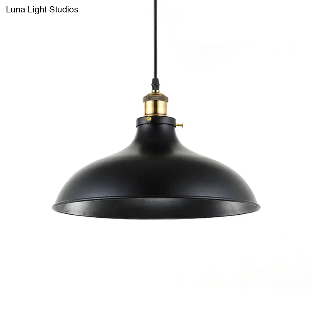 DecorBites™ Wrought Iron Dome Industrial Ceiling Fixture Pendant Lighting - 12"/14" Diameter, 1 Light - Weathered Brass/Black