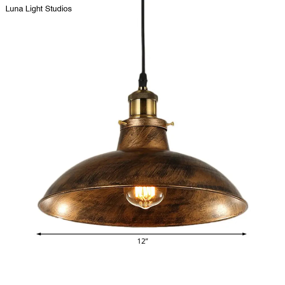 DecorBites™ Wrought Iron Dome Industrial Ceiling Fixture Pendant Lighting - 12"/14" Diameter, 1 Light - Weathered Brass/Black