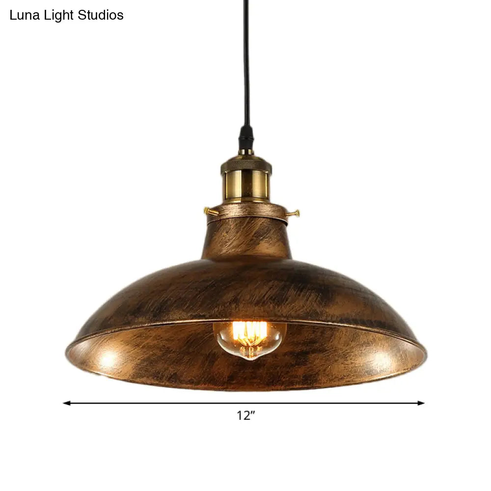 DecorBites™ Wrought Iron Dome Industrial Ceiling Fixture Pendant Lighting - 12"/14" Diameter, 1 Light - Weathered Brass/Black