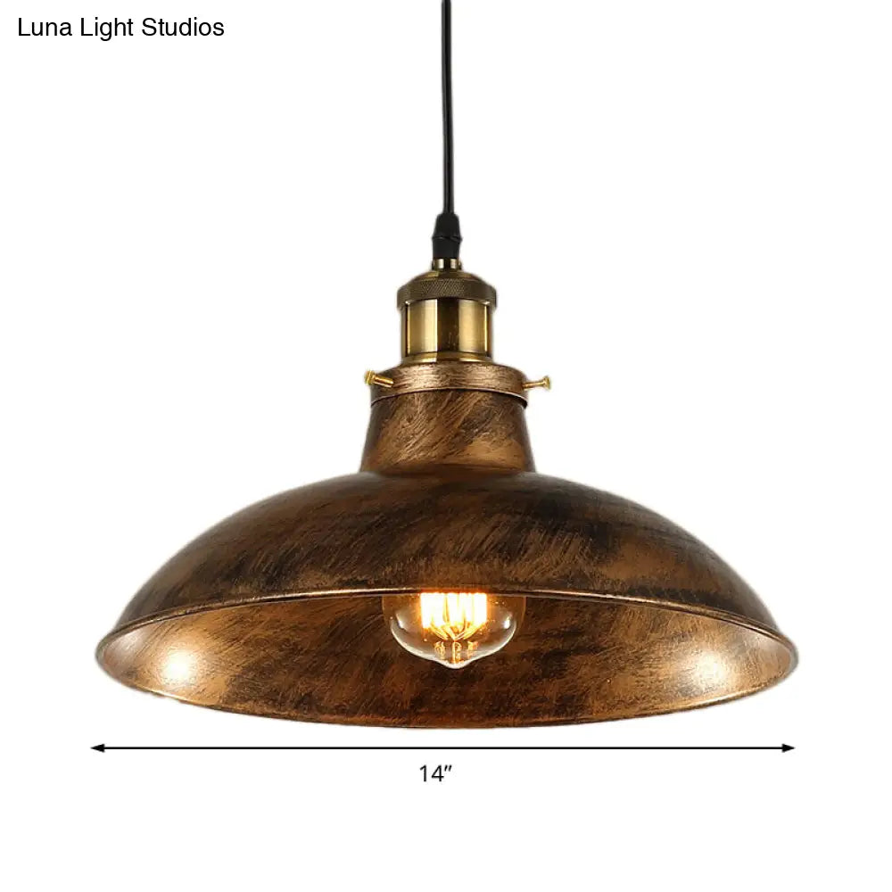 DecorBites™ Wrought Iron Dome Industrial Ceiling Fixture Pendant Lighting - 12"/14" Diameter, 1 Light - Weathered Brass/Black