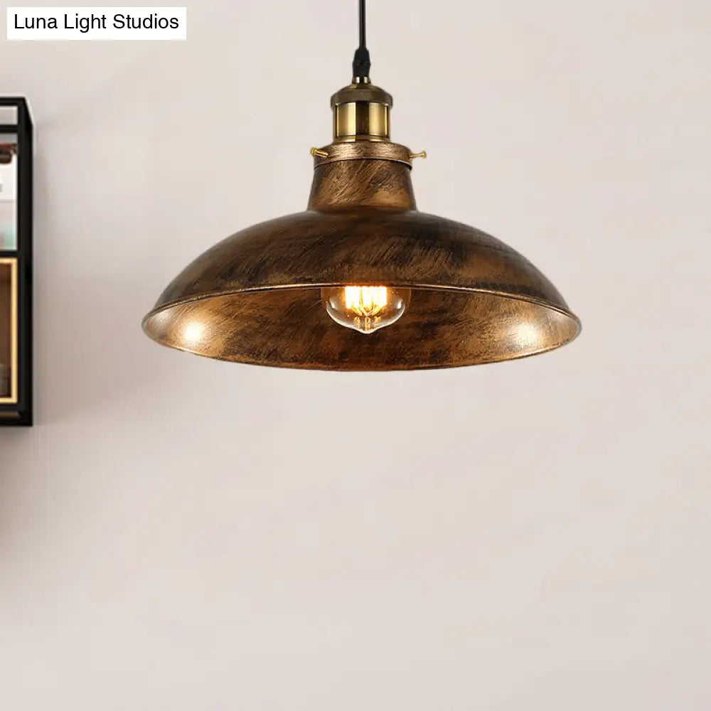 DecorBites™ Wrought Iron Dome Industrial Ceiling Fixture Pendant Lighting - 12"/14" Diameter, 1 Light - Weathered Brass/Black