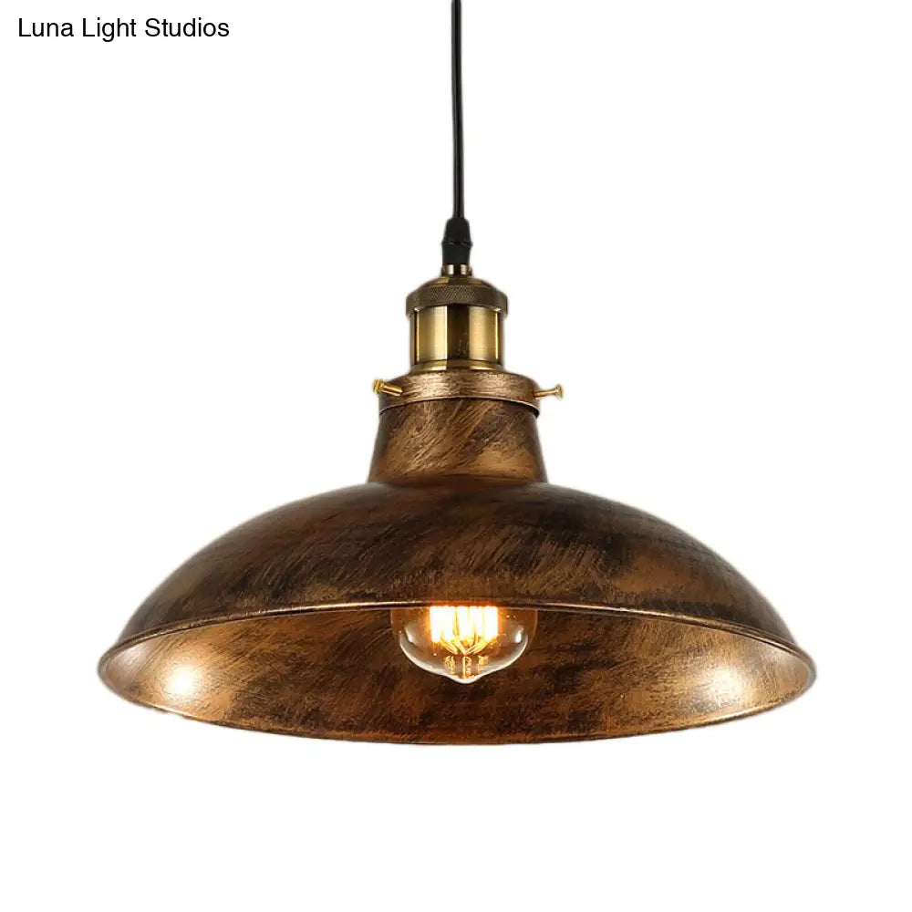 DecorBites™ Wrought Iron Dome Industrial Ceiling Fixture Pendant Lighting - 12"/14" Diameter, 1 Light - Weathered Brass/Black