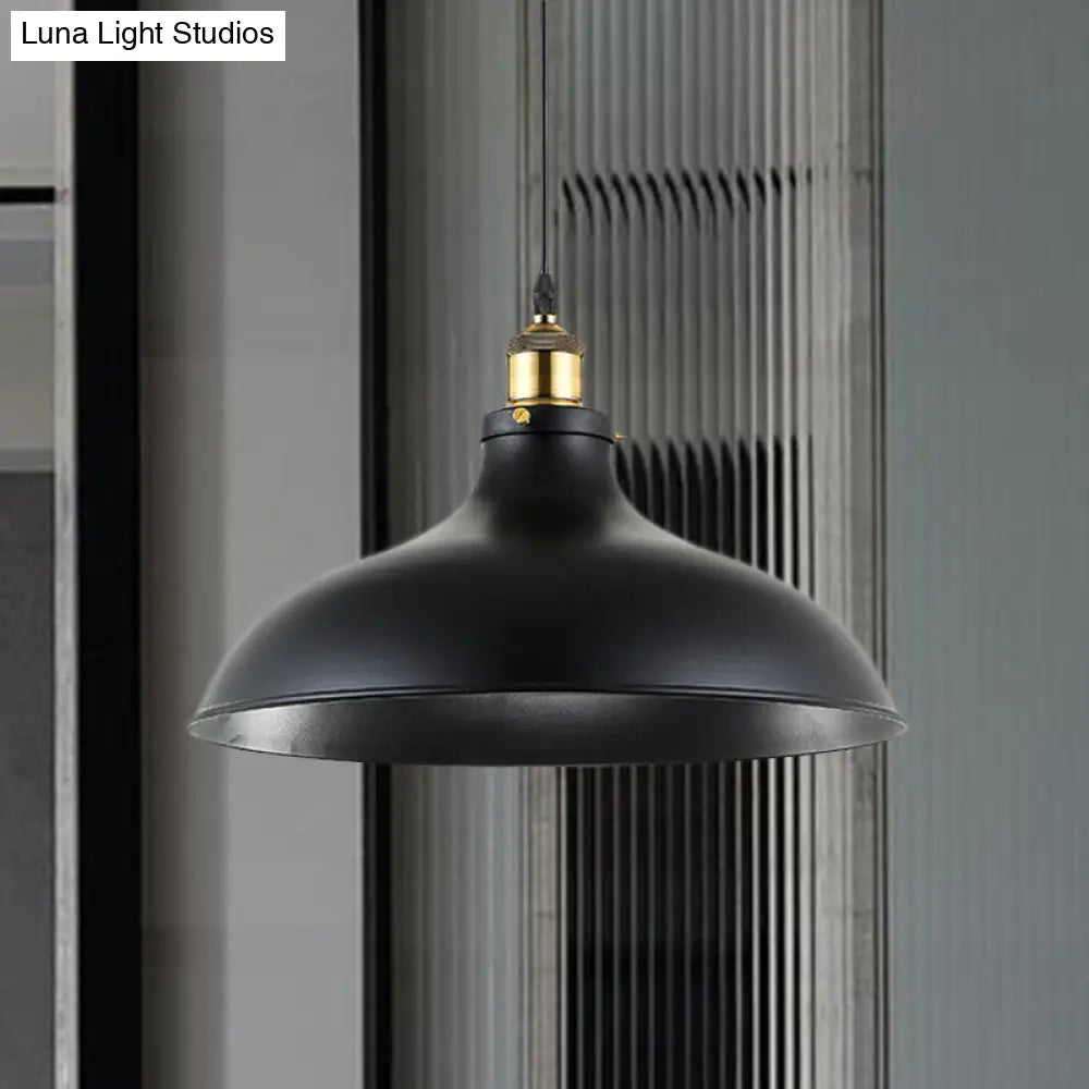 DecorBites™ Wrought Iron Dome Industrial Ceiling Fixture Pendant Lighting - 12"/14" Diameter, 1 Light - Weathered Brass/Black