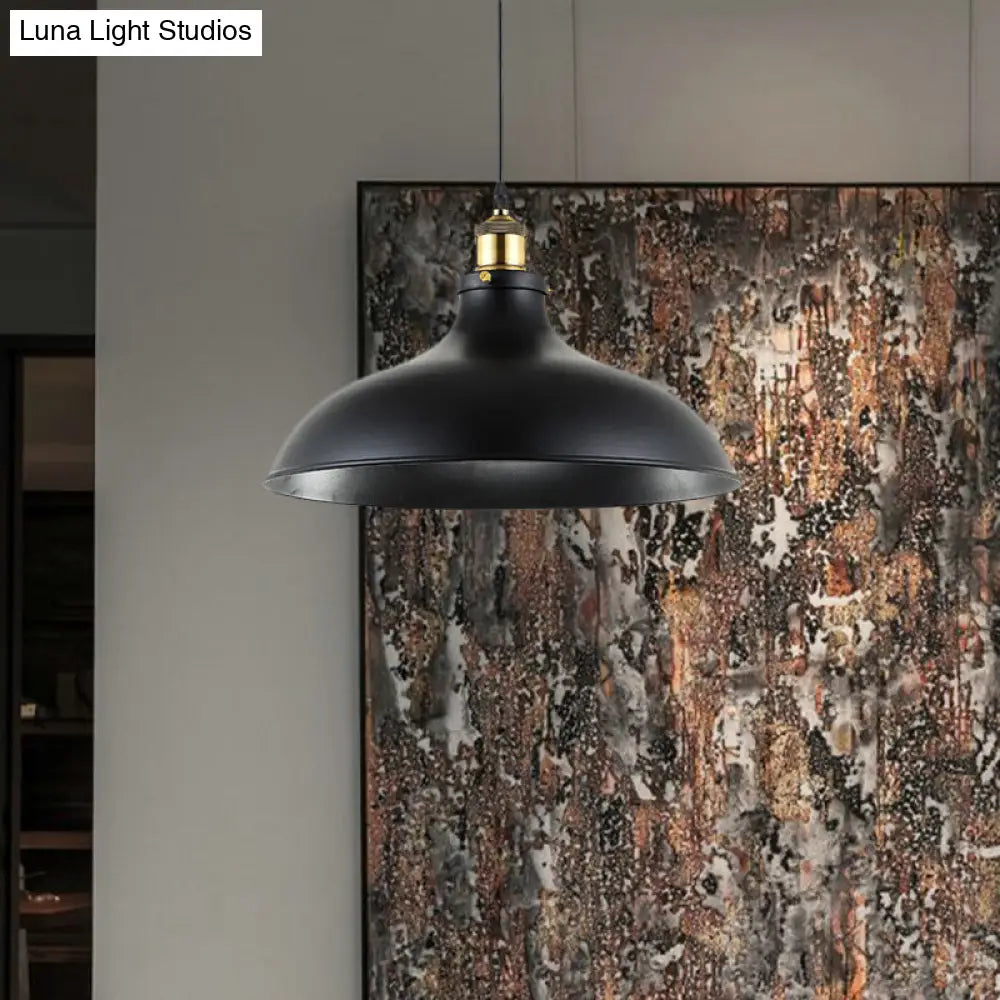 DecorBites™ Wrought Iron Dome Industrial Ceiling Fixture Pendant Lighting - 12"/14" Diameter, 1 Light - Weathered Brass/Black