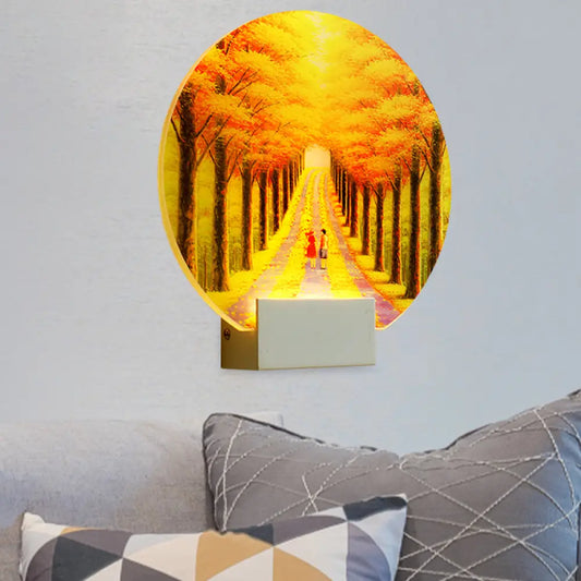 DecorBites™ Yellow LED Wall Mounted Lamp: Modern Autumn Avenue Acrylic Mural Light with White Arm